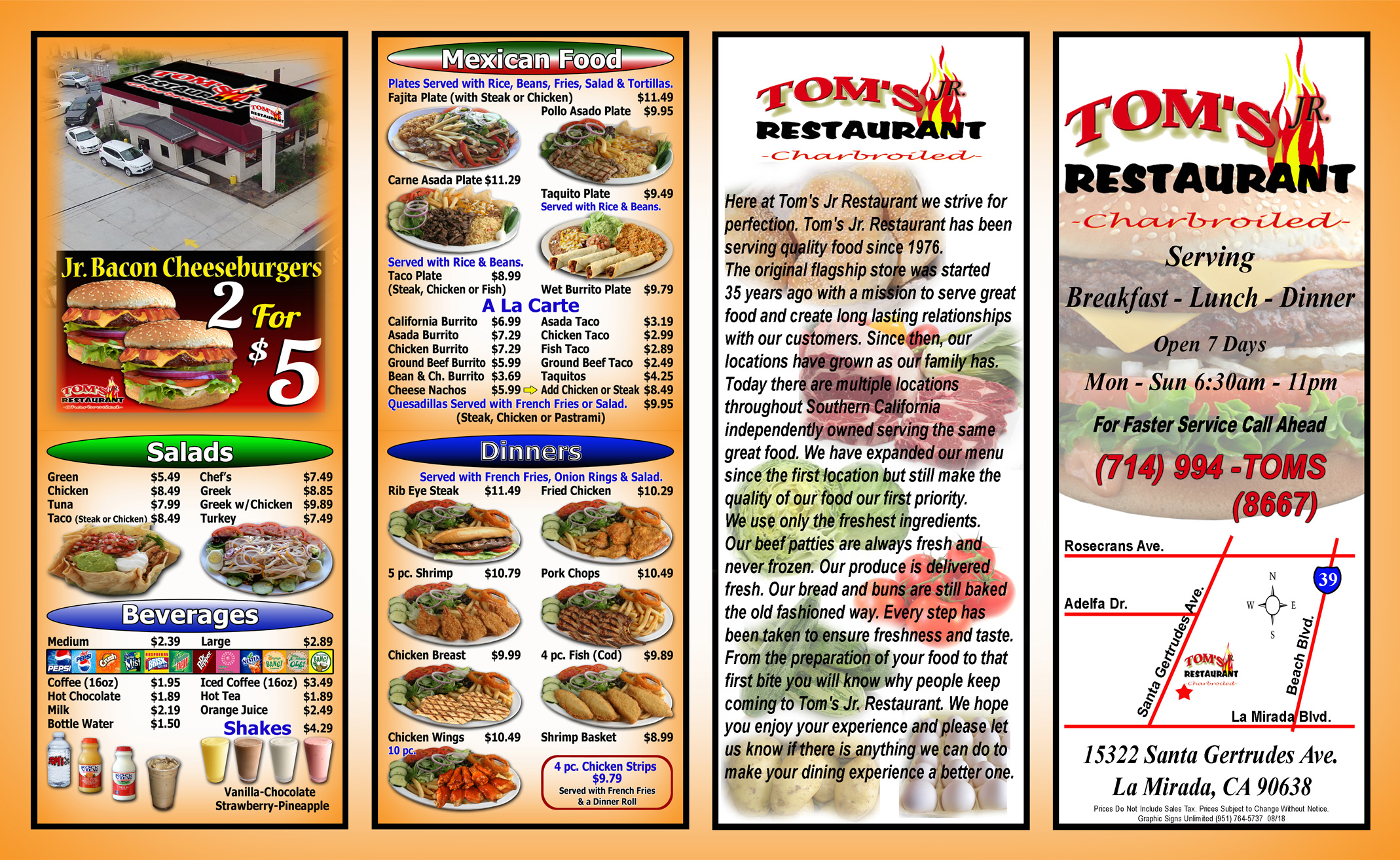 Menu Tom's Jr. Restaurant